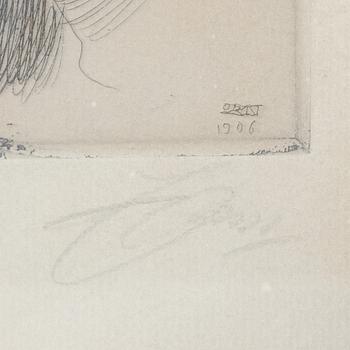 Anders Zorn, etsning, 1906, signerad med blyerts.