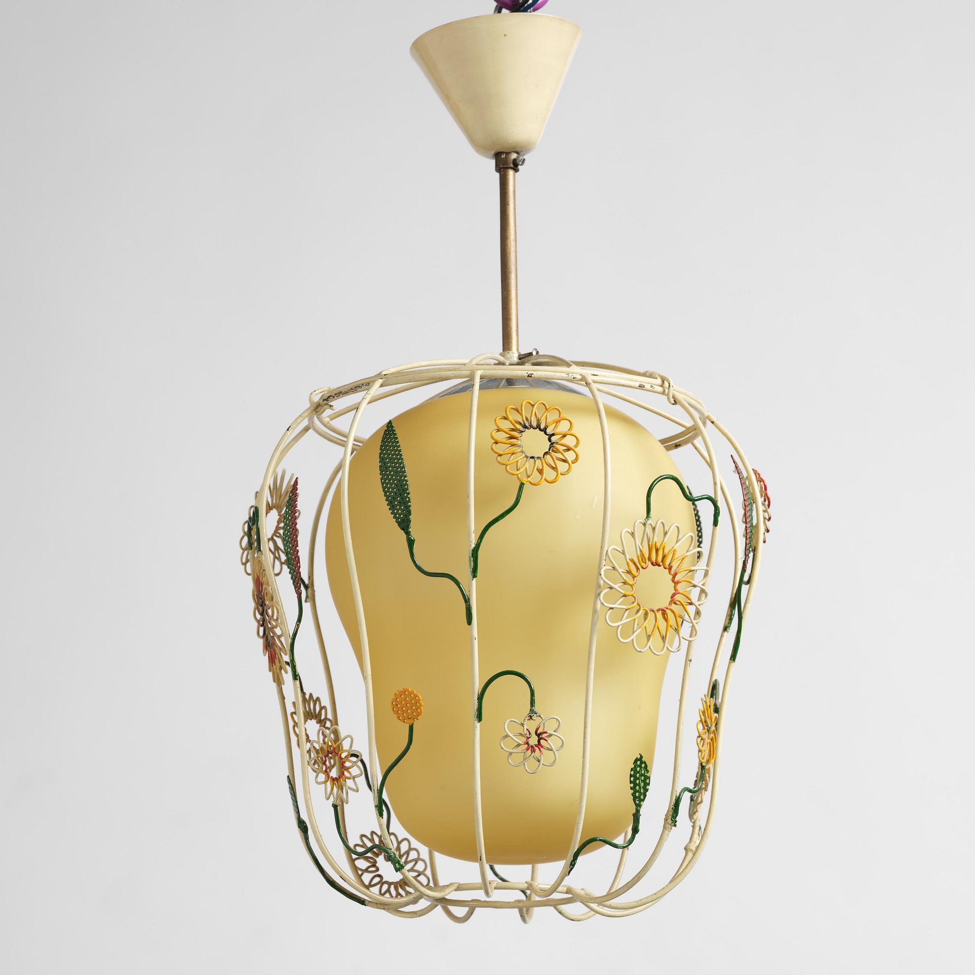Ulla & Gunnar Eklöf, attributed to, a pair of Swedish Modern ceiling lamps, Corona Belysningskultur, Stockholm, 1940s.