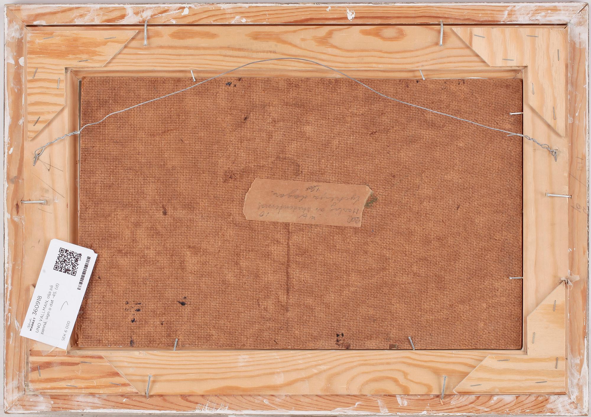 UNO VALLMAN, olja på pannå, sign o dat -45.