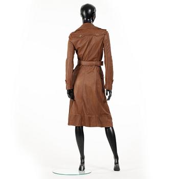 BURBBERY, a brown leather coat.