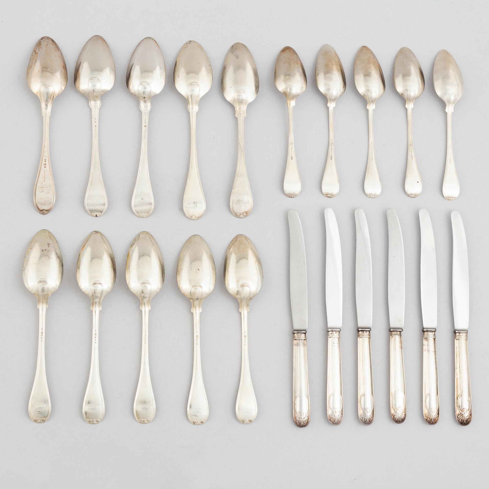 21 pieces of silver cutlery, Sweden, 1820-1896.