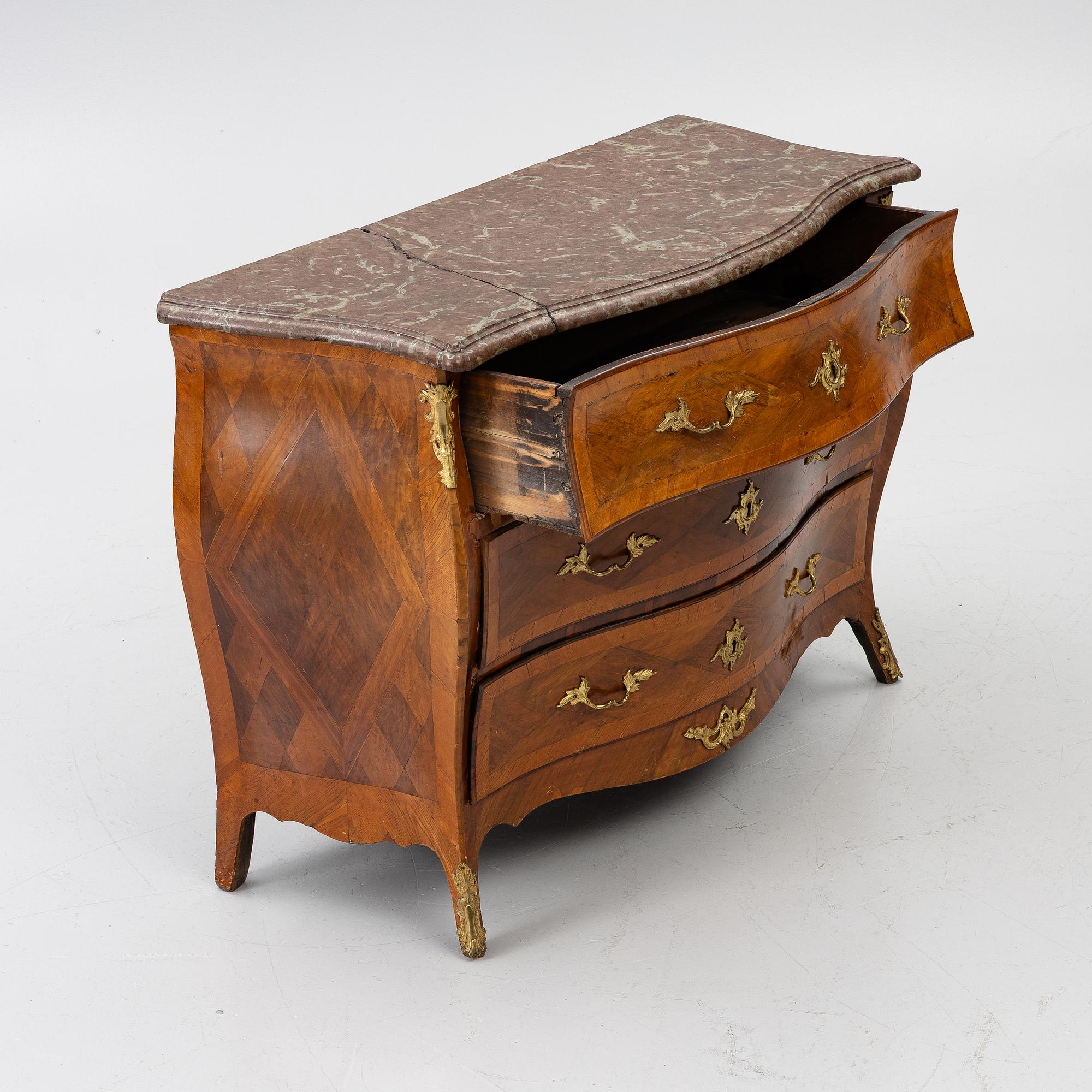 A rococo commode by S. J. Wilhelm (master in Stockholm 1759-82).