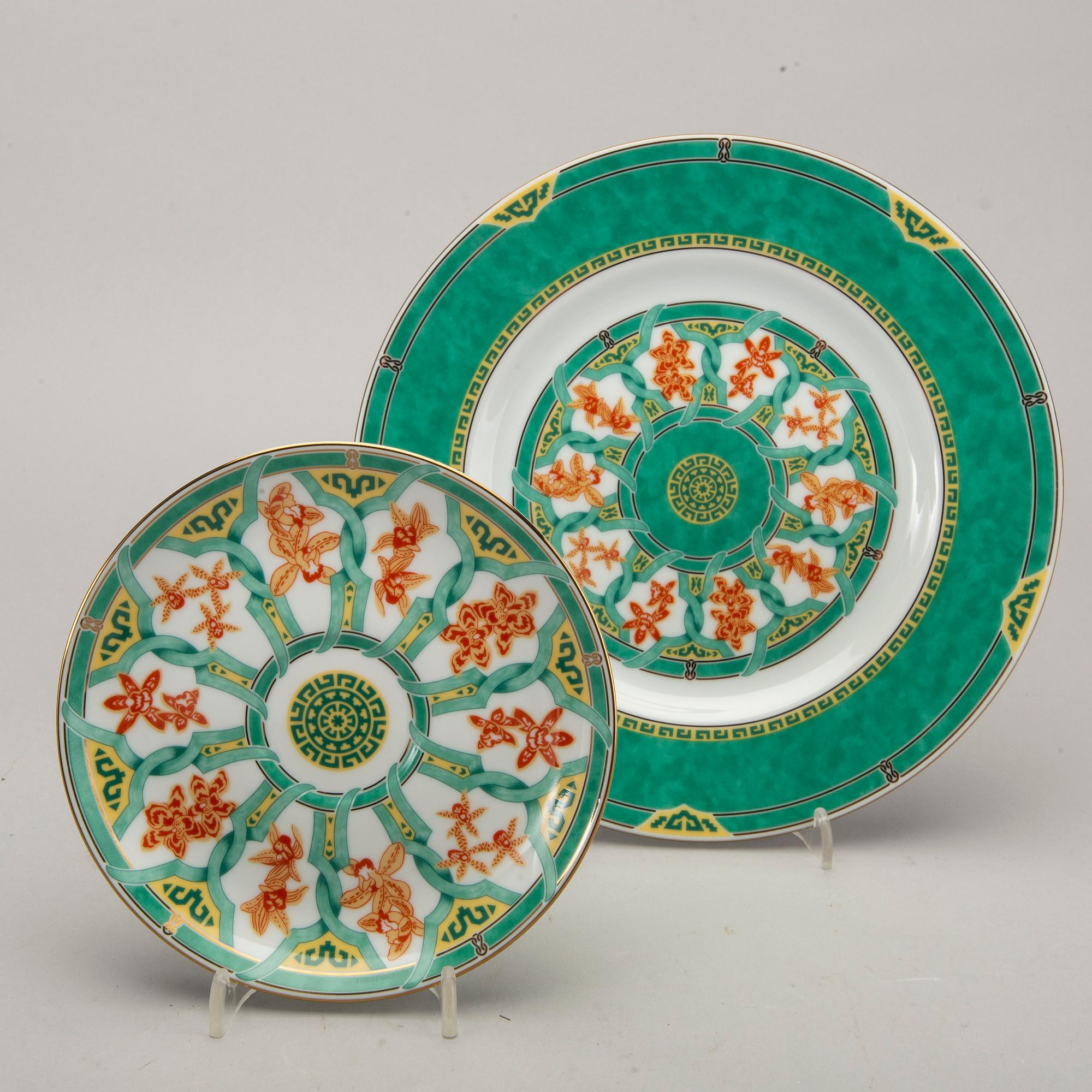 SERVIS, 12 dlr Christofle "Océana vert Gingko", porslin 1900-talets senare del.