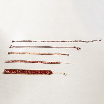 Rug bands 5 pcs Kashgai/Bachtiari and Bidjar semi-antique/antique.