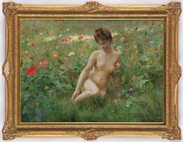 Julius Le Blanc Stewart, Poppy field with resting model.
