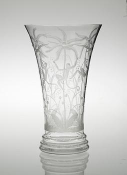 An Edward Hald engraved glass vase, Orrefors 1925.