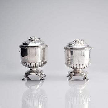 Two Swedish similar silver boxes, mark of Anders Lundqvist, Stockholm 1828 and Johan Fredrik Björnstedt, Stockholm 1824.