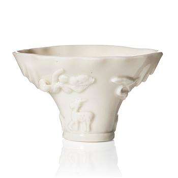 1228. A blanc de chine libation cup, Qing dynasty, Kangxi (1662-1722).