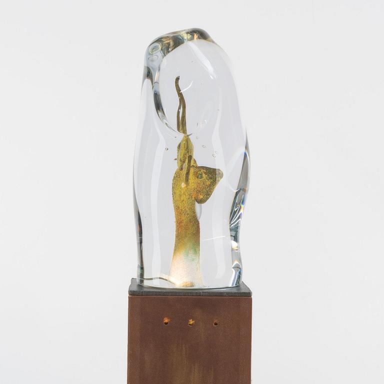 Kjell Engman, skulptur, glas, unik, på piedestal, Kosta Boda.