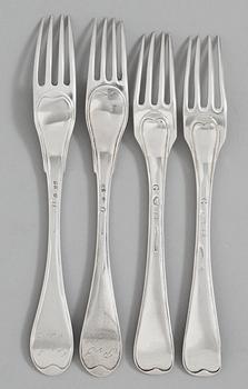 A set of twelve Swedish 18th century dinner-forks, makers mark of Gustaf Stafhell d.y., Stockholm 1765.