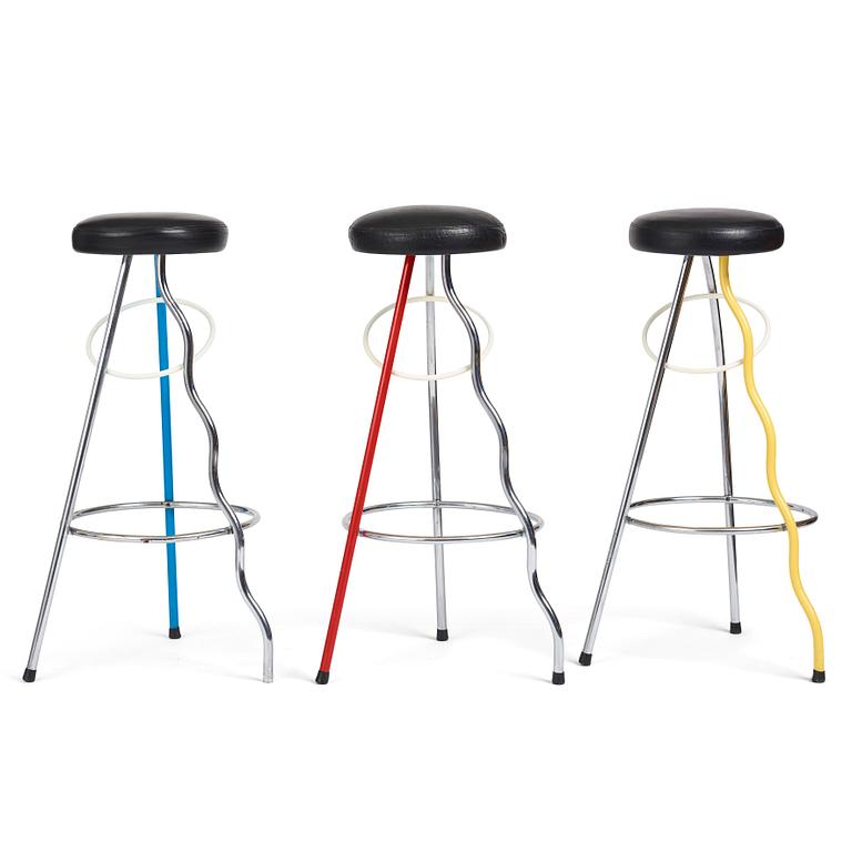 Javier Mariscal, A set of three bar stools, 'Duplex', BD Barcelona, 1980s.