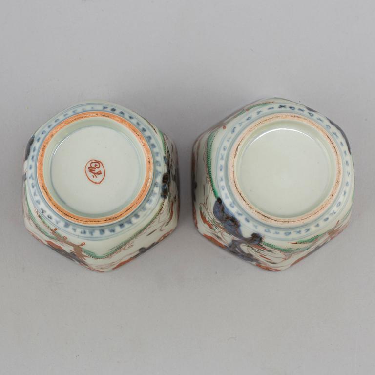 Two imari six sided cups, Japan, Meiji (1868-1912).