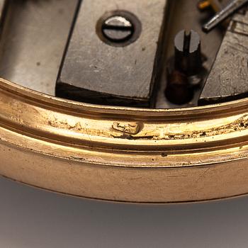 Pocket watch, Tobias, 34 mm, 14K gold, lever escapement, plastic crystal.