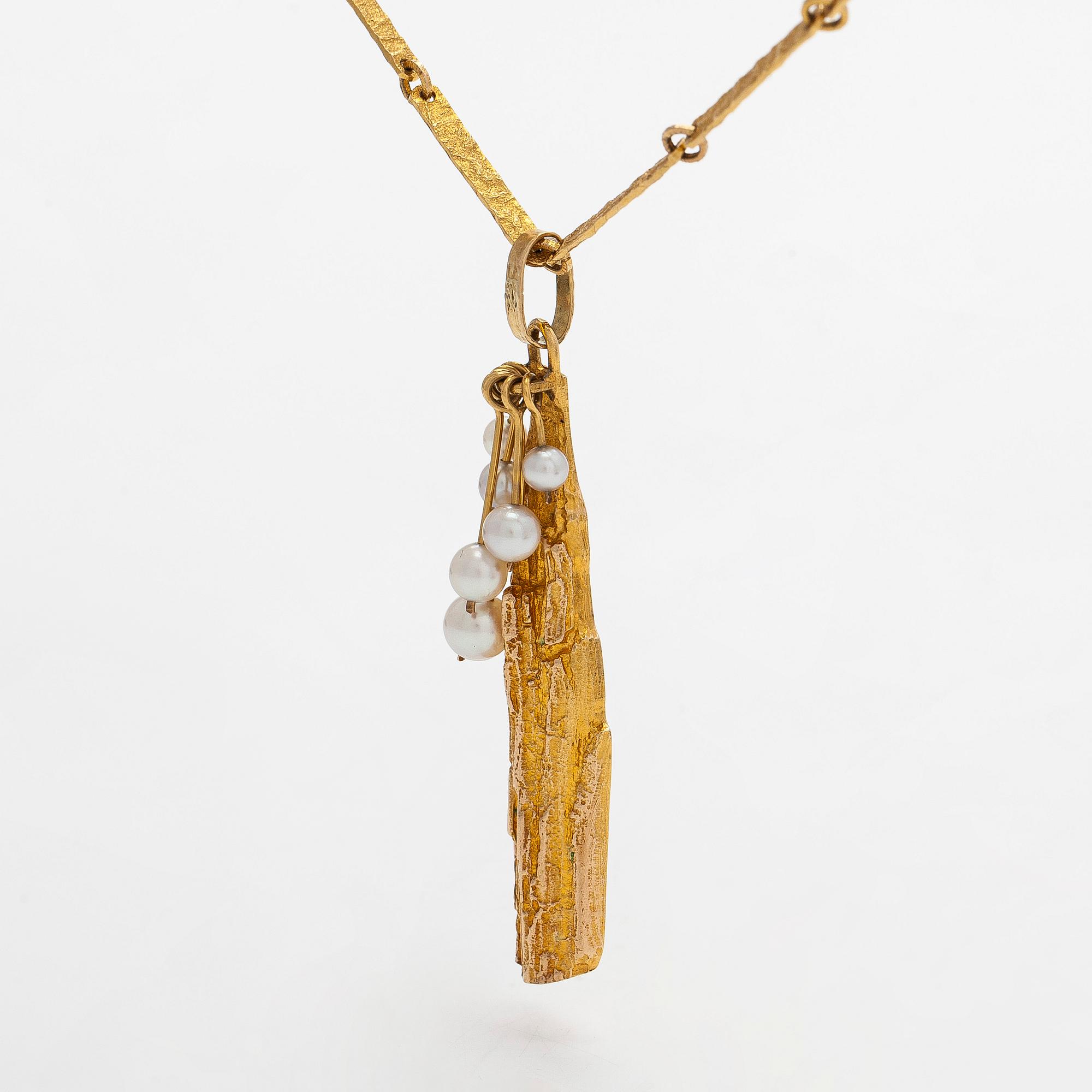 Björn Weckström, collier, "Guldträdet", 14K guld och odlade pärlor. Lapponia 1973.