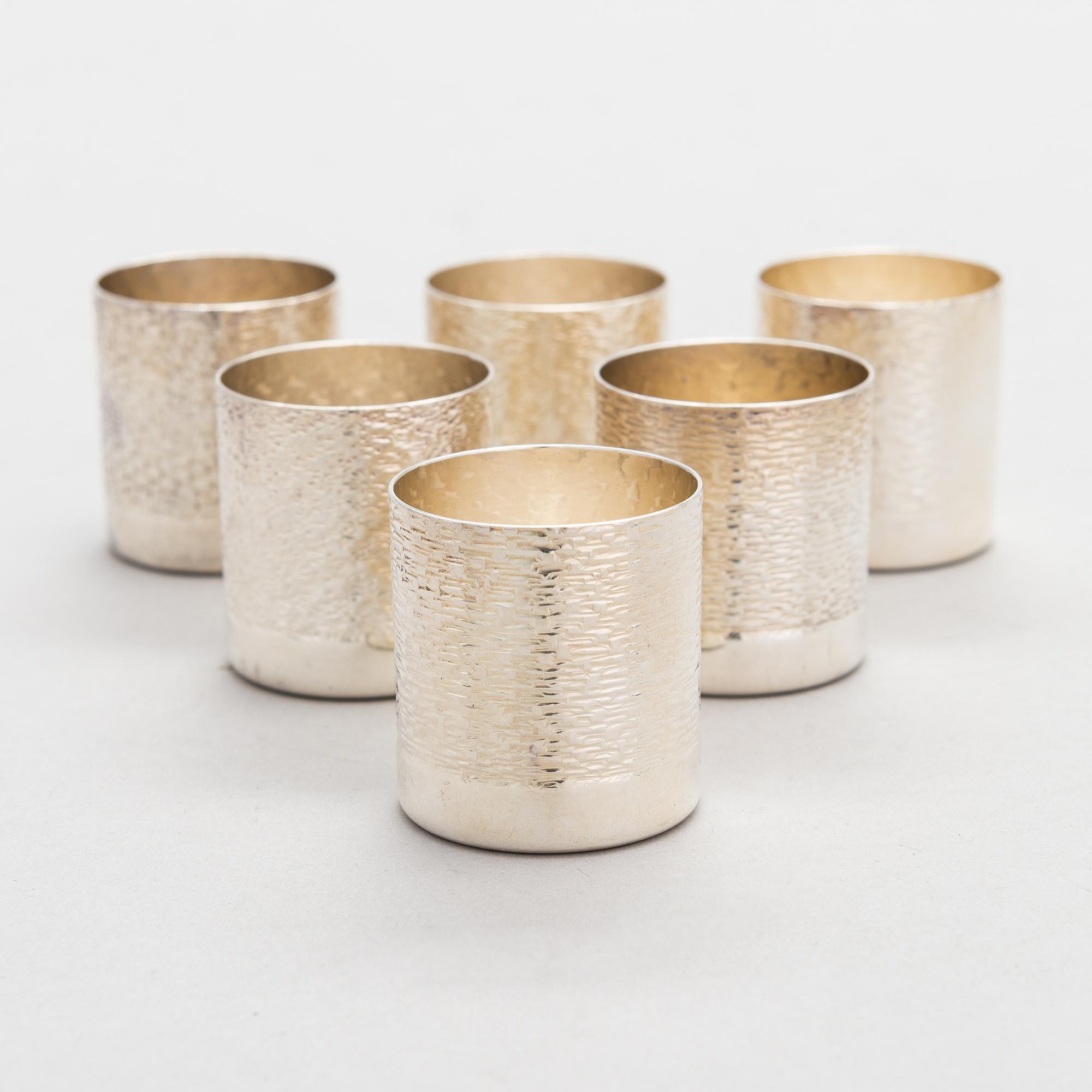 A set of six silver beakers, Kultakeskus, Hämeenlinna, Finland 1976.