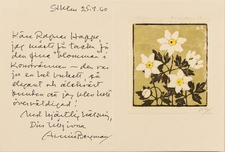 ANNIE BERGMAN, 3 woodcut, signed.