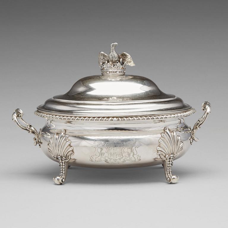 An English mid 18th century silver tureen, mark of Peter Archambo II and Peter Meure, London 1753.