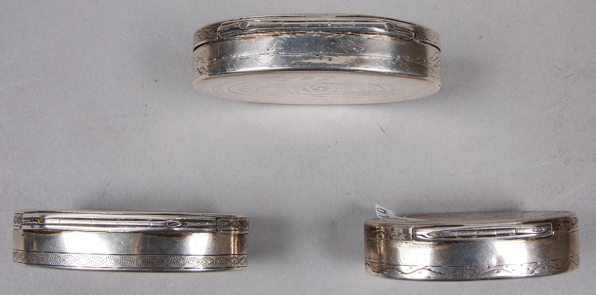 DOSOR, 3 st, silver. Stephan Westerstråhle, Västervik 1795, Gustaf Hagström, Stockholm 1808 samt  Jonas Berg, Stockholm 1784.