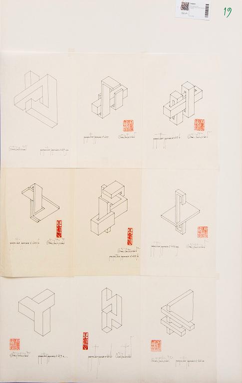 Oscar Reutersvärd, ink drawings 9 sheets, signed, no 19.