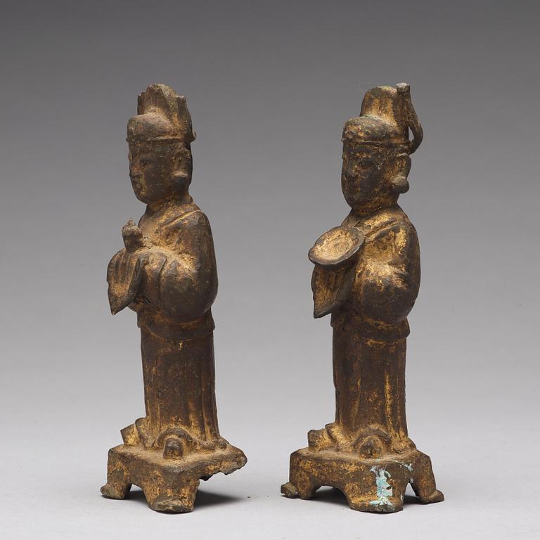 A pair of bronze figurines, Ming dynasty, 17th Century.