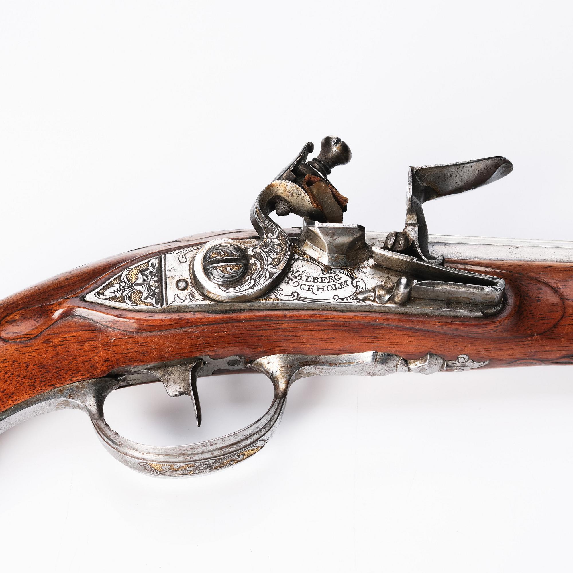 A flintlock pistol signed by Anders Wåhlberg Stockholm, (1720-93).