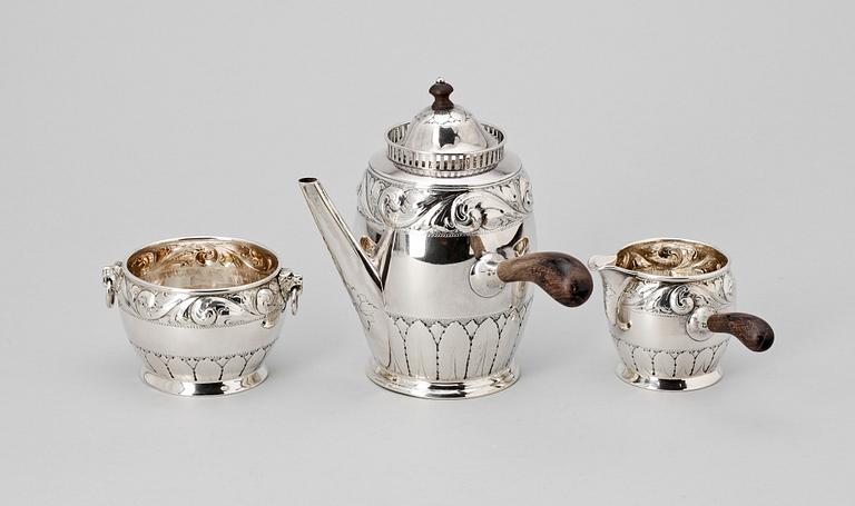 KAFFESERVIS, 3 delar, silver, Sam Petterson AB, Lindköping 1932. Tot vikt 600 g.