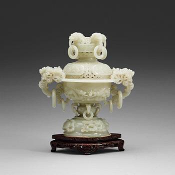 76. A Chinese carved nephrite censer.