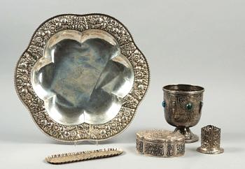 PARTI NYSILVER, LÅGHALTIGT SILVER och SILVER, 7 delar, 18/1900-tal.