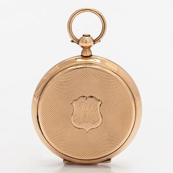 Pocket watch, Tobias, 34 mm, 14K gold, lever escapement, plastic crystal.