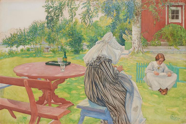 Carl Larsson, "Sommardag, Karin och Brita i trädgården" / "Sommartid".