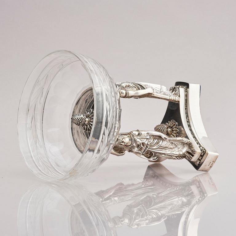 Lale Silverware & Co Ltd, uppsatsskål, sterling silver och glas, Istanbul, Turkiet, 1900-tal.