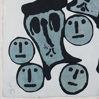 Donald Baechler, woodcut and relief. Signed, dated 1990 and numbered 6/95.