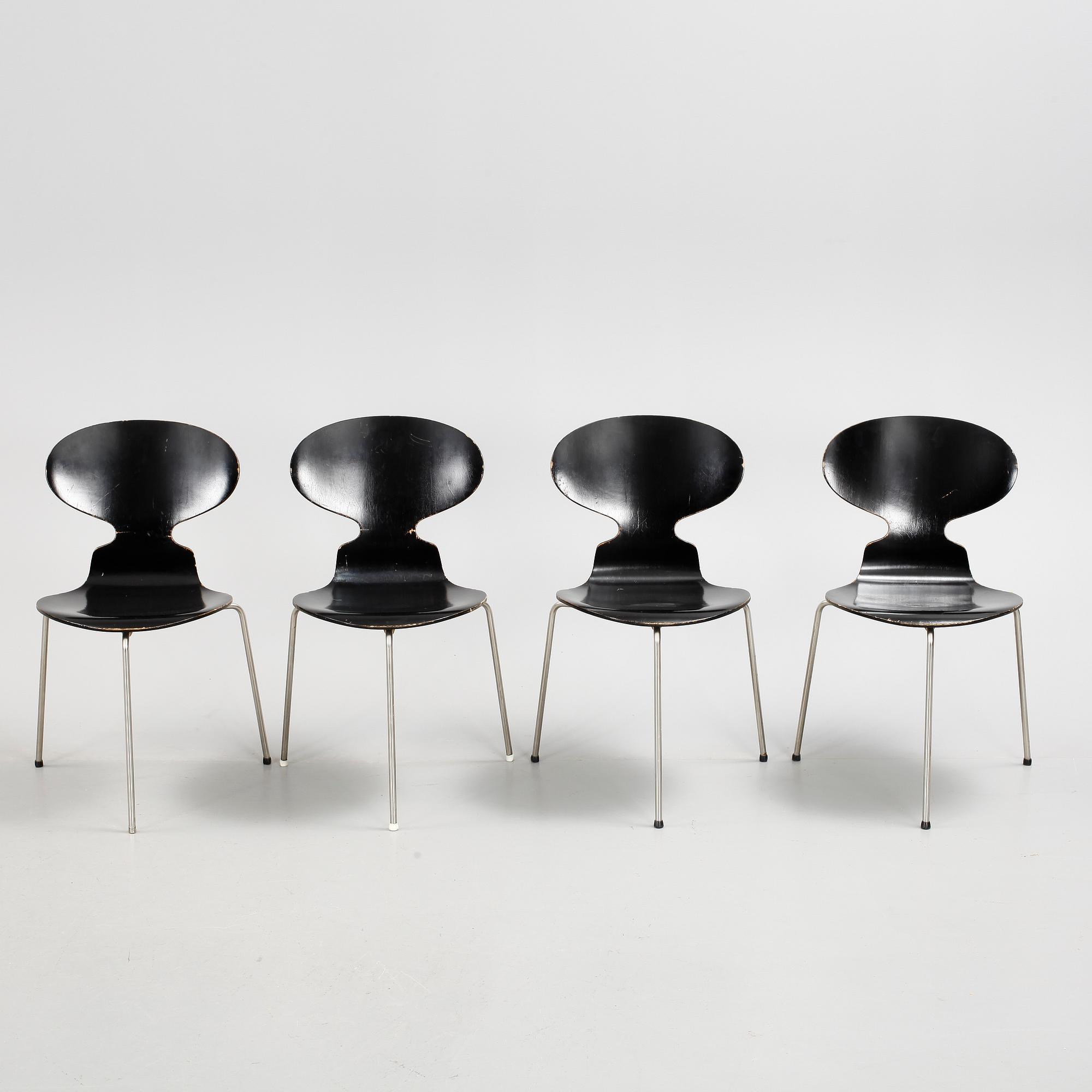 STOLAR, 4 st, "Myran", Arne Jacobsen, Fritz Hansen, 1900-talets mitt.