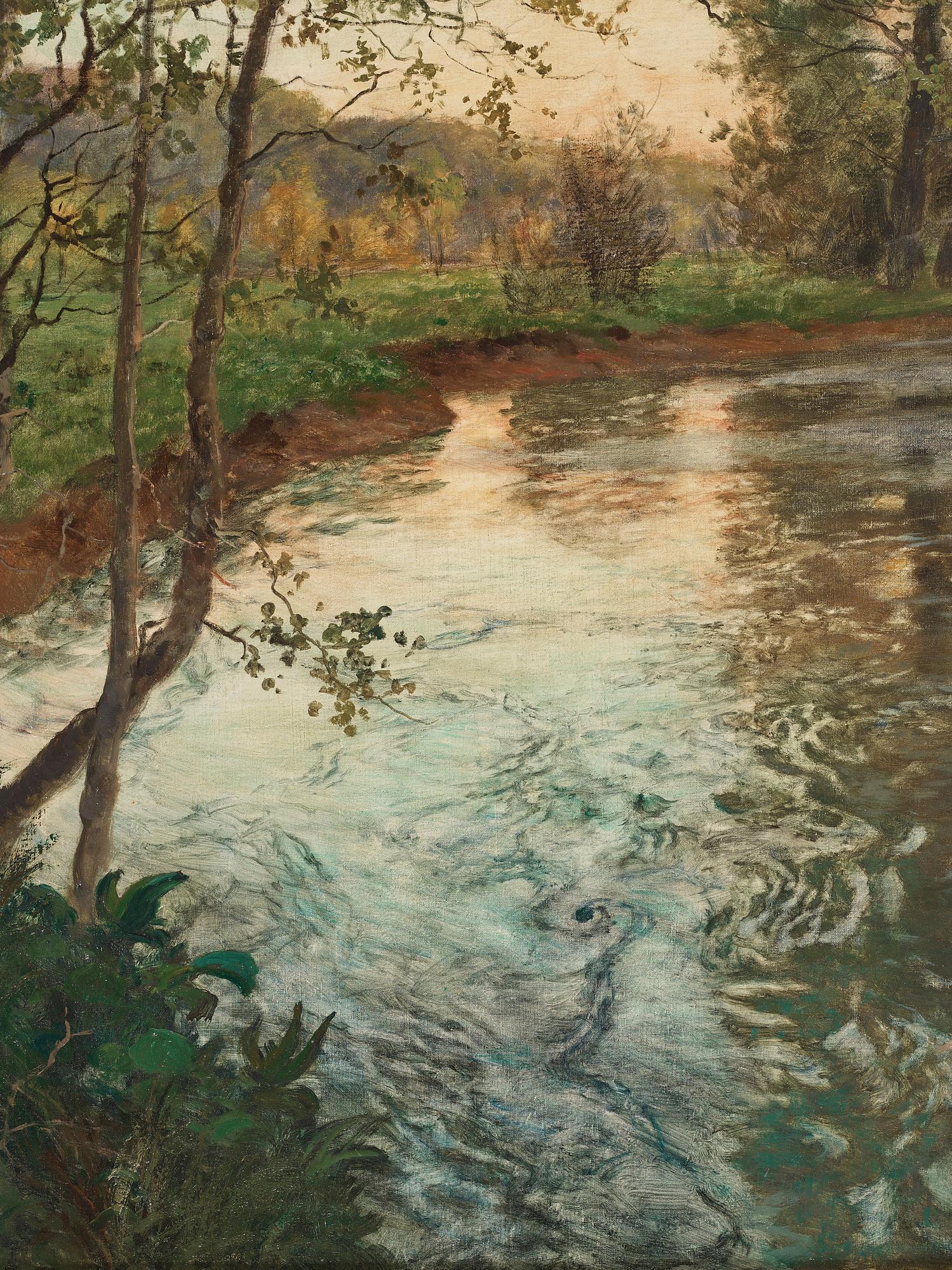Frits Thaulow, Evening light over the river Arques by Ancourt, landscape from Normandy.