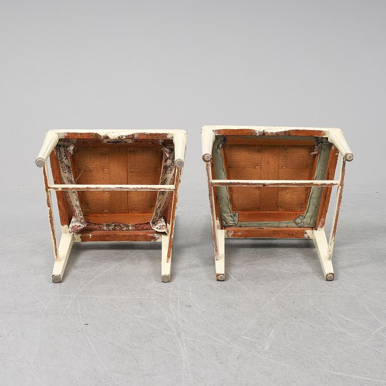 Seven Gustavian chairs from around year 1800.