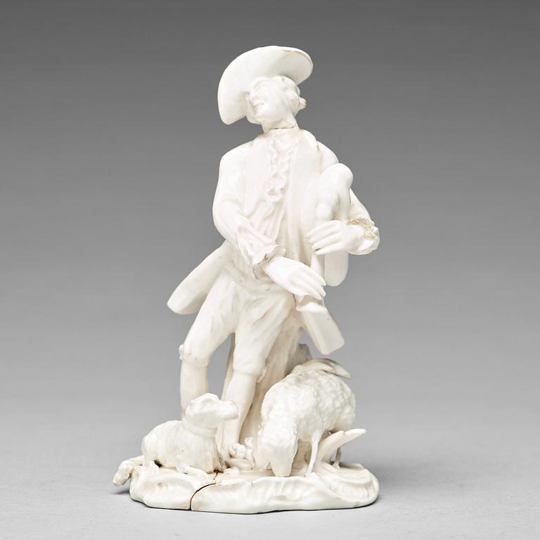 A Swedish Marieberg soft paste figure of a bag-piper, 18th Century.