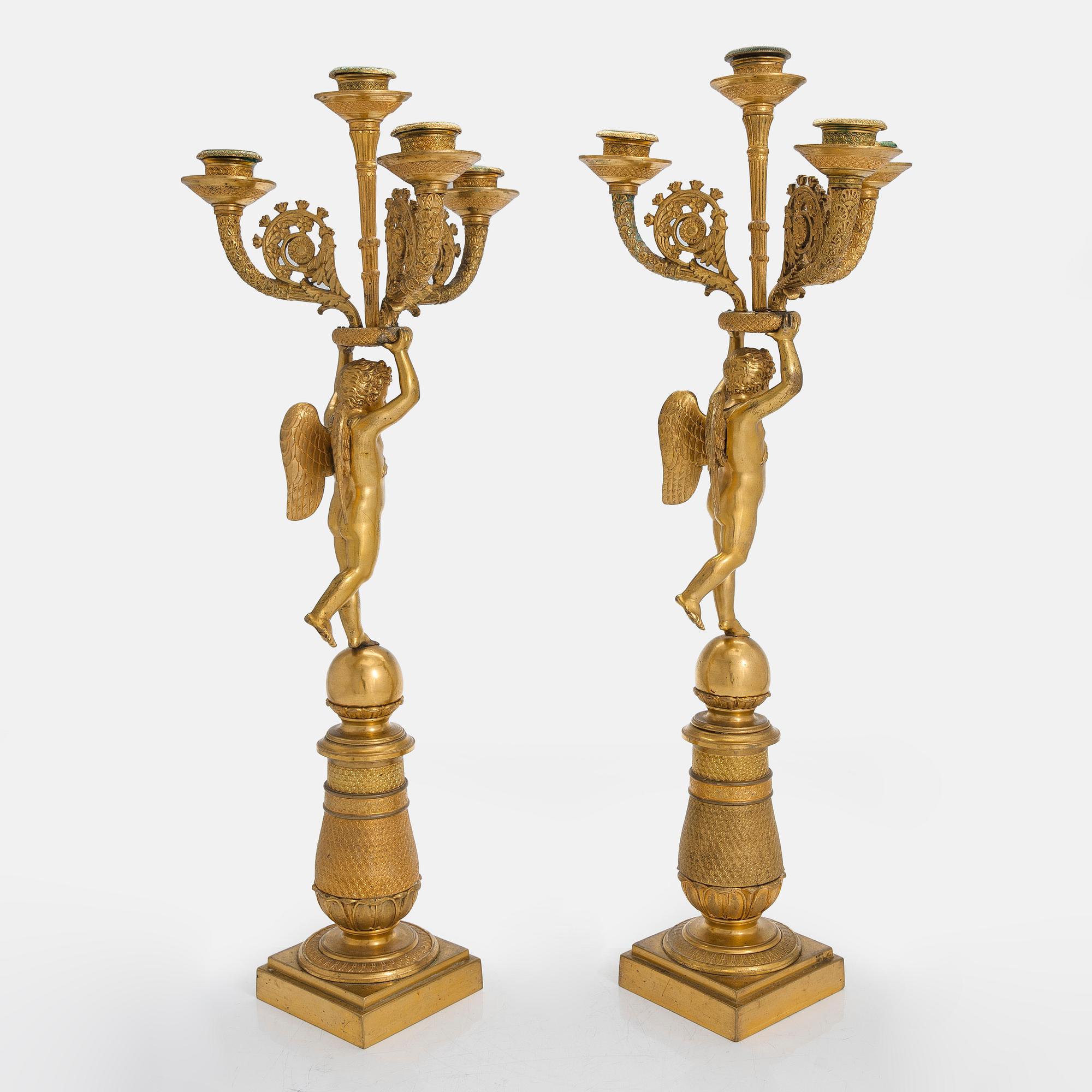 A pair of Charles X four-light candelabra, France, around 1820.