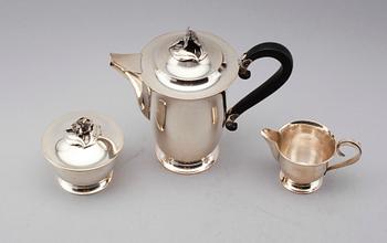 KAFFESERVIS, 3 delar, silver, Bransch, Stockholm 1947. Vikt ca 772 gram.