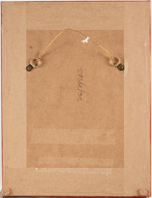 A painting of Rama and Sita on a yellow throne with Hanuman, India, Rajasthan, Jaipur, first half of 19th Century.