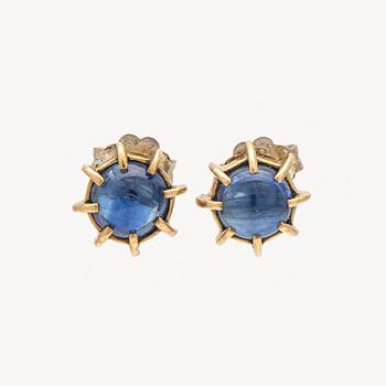 Earrings, a pair, silver and gold with kyanite.