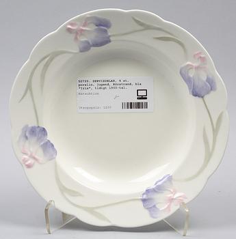 SERVISDELAR, 4 st, porslin, jugend, Rörstrand, bla "Iris", tidigt 1900-tal.