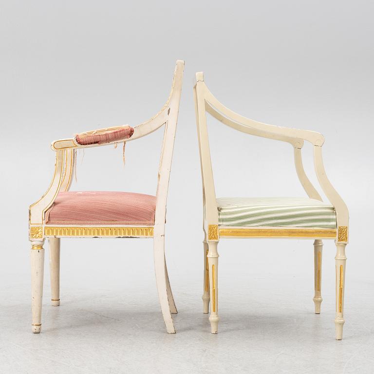 Karmstolar, 2+1 st, sengustavianska, omkring år 1800.