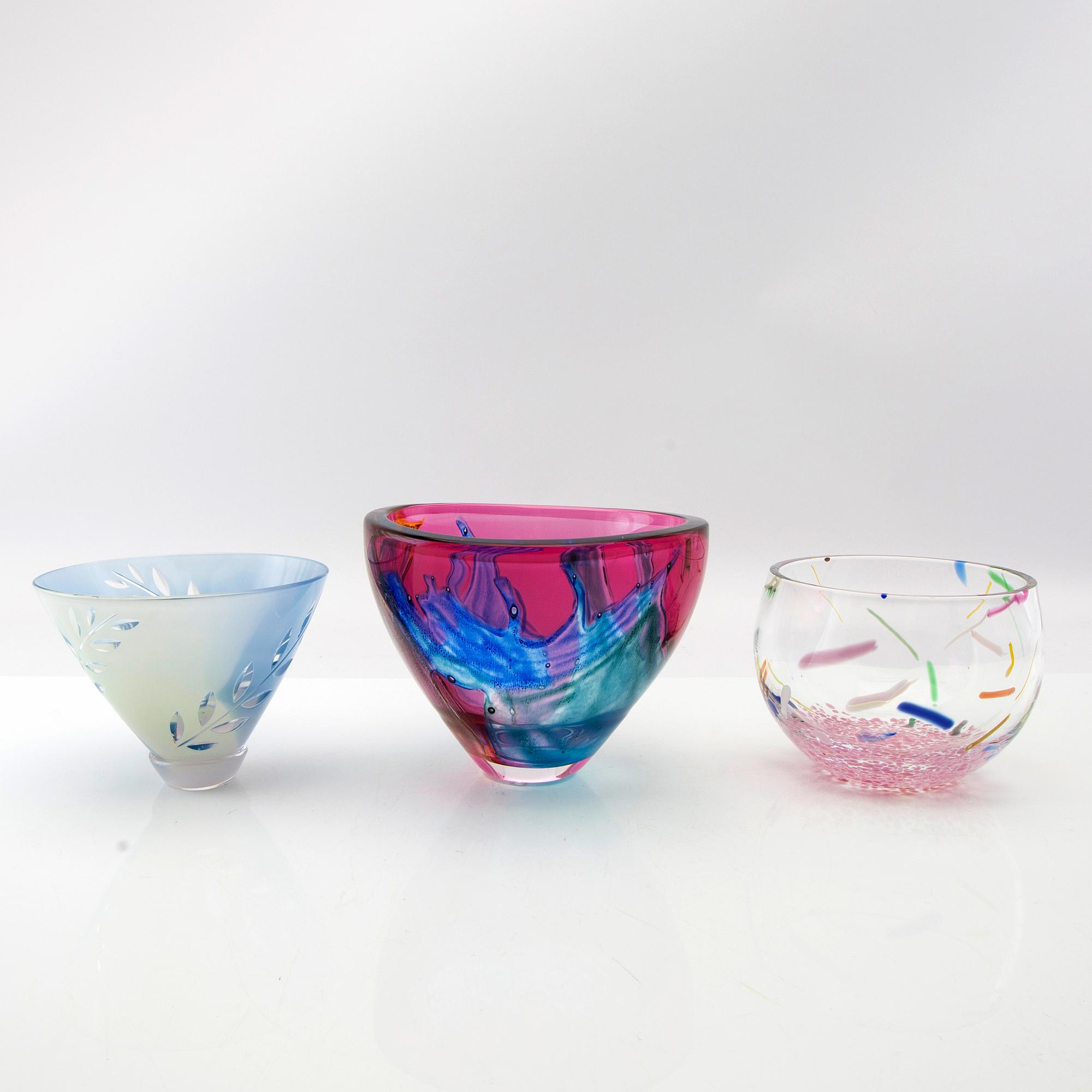 Berit Johansson, 3 signed bowls, signed Orrefors.