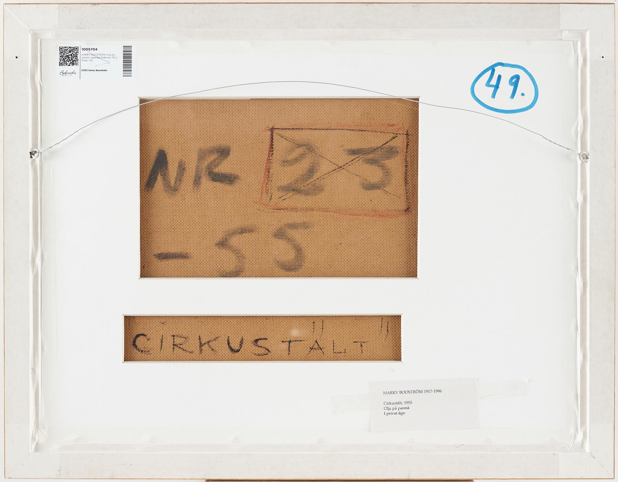 HARRY BOOSTRÖM, Oil on panel, signed. Dated -55 verso.