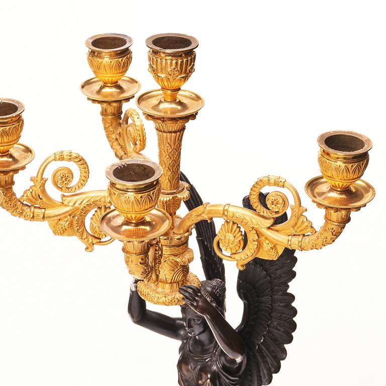 A pair of French Empire five-light candelabra attributed to Pierre Chibout / Chiboust, early 19th century.