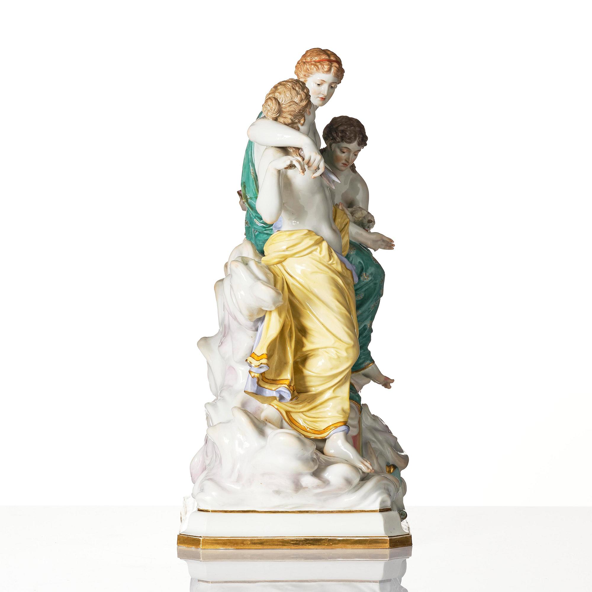 A large Meissen figure group of the three fates, around 1900.