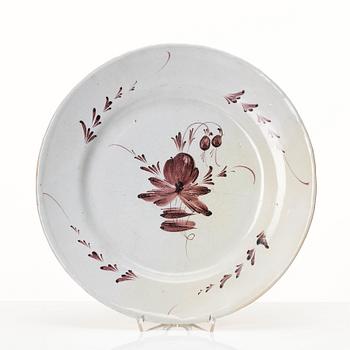 A Swedish faience dish and a plate, 18th Century.