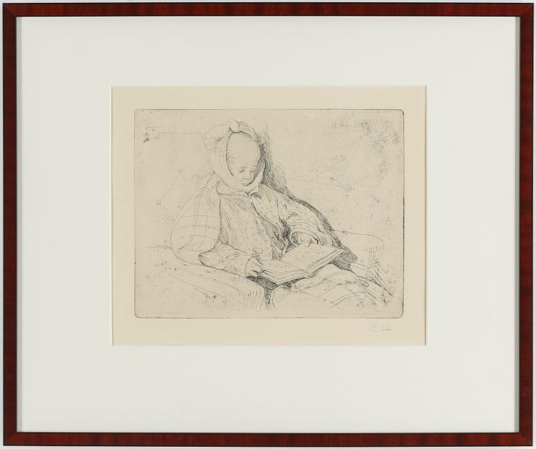 CARL LARSSON, etching, signed C.L. in pencil. Executed 1912. State 1. "Mumps (Esbjörn)".