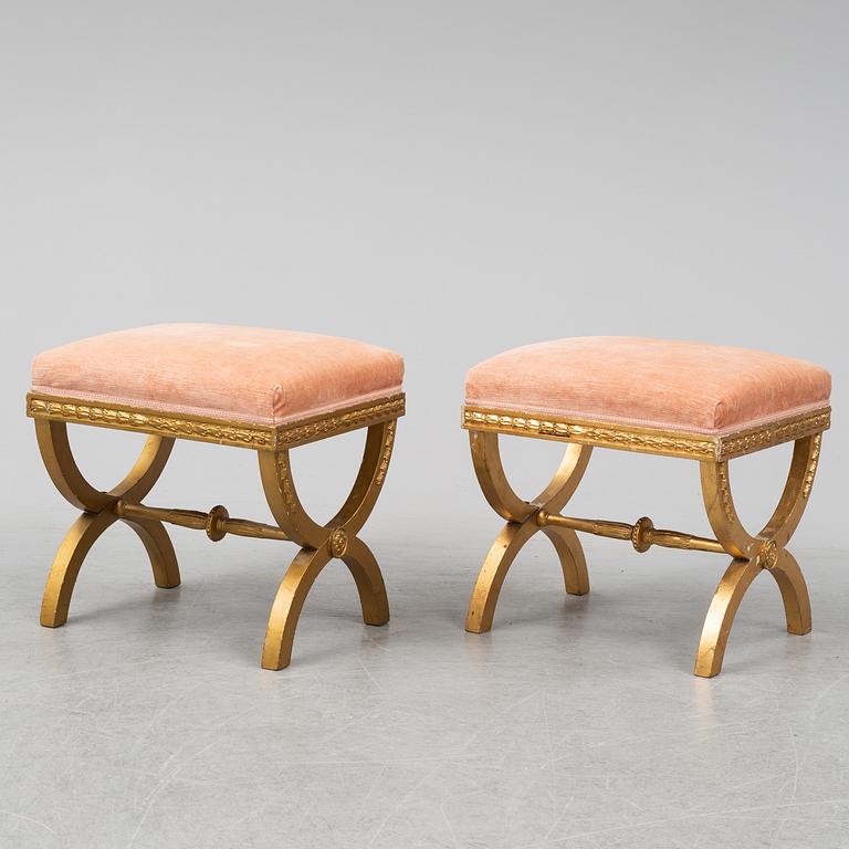 A late gustavian stool, early 19th century and  one  later made.