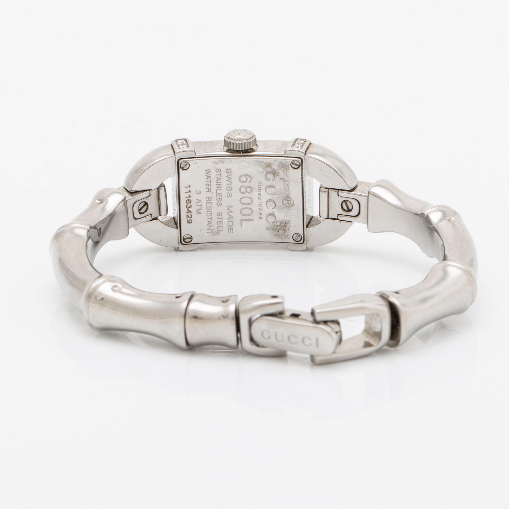 Gucci wristwatch 6800L Bamboo, stainless steel with diamonds, approx 16 x 20 mm, quartz.